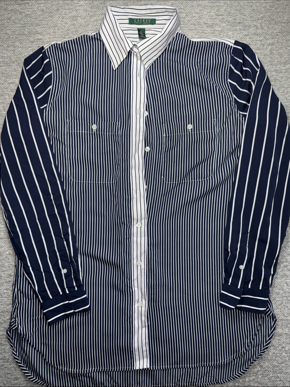 Lauren Ralph Lauren Navy and White Striped Button-Up Shirt Size M - Picture 2 of 10